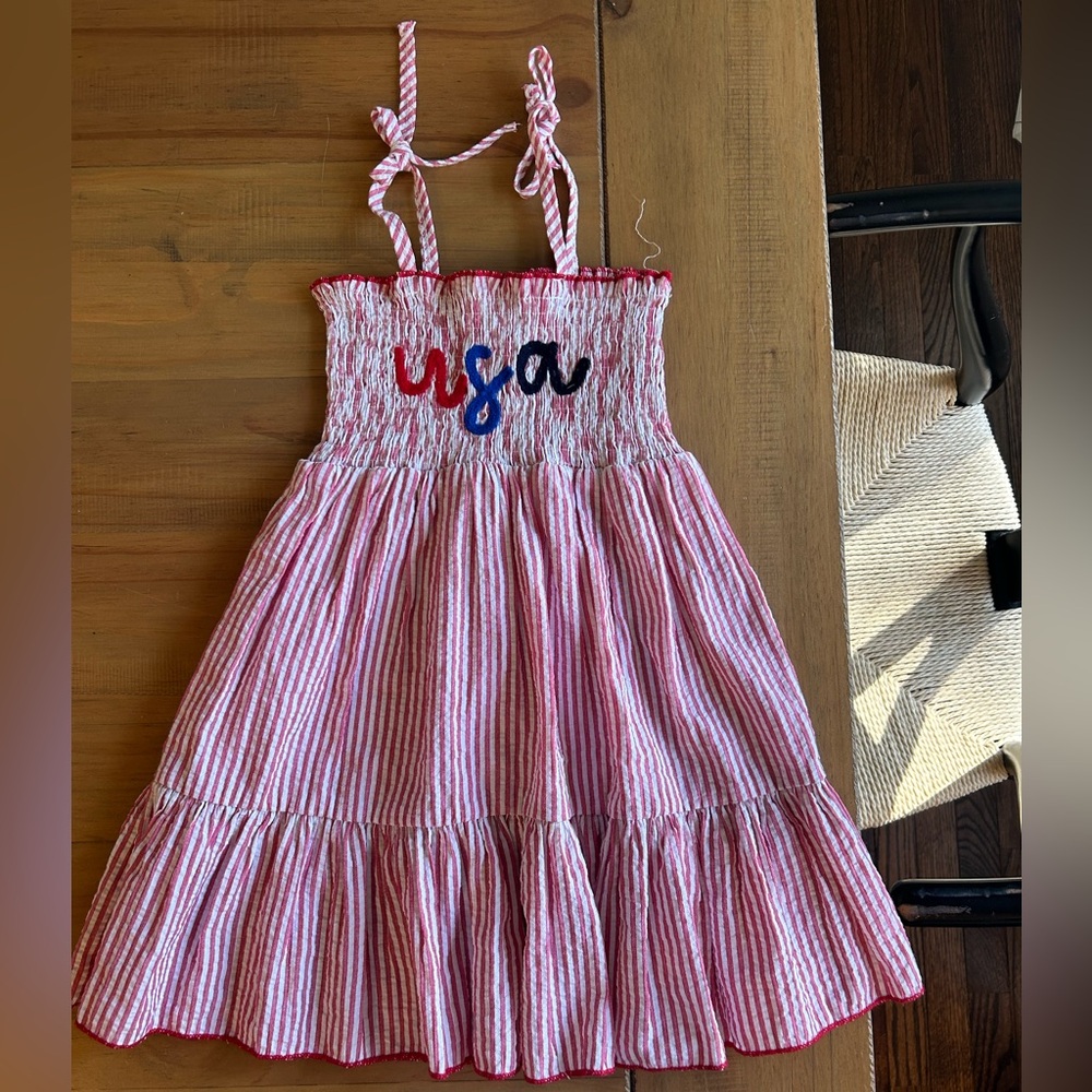 Girls Red Striped 'USA' Smocked Sundress - Picture 2 of 2